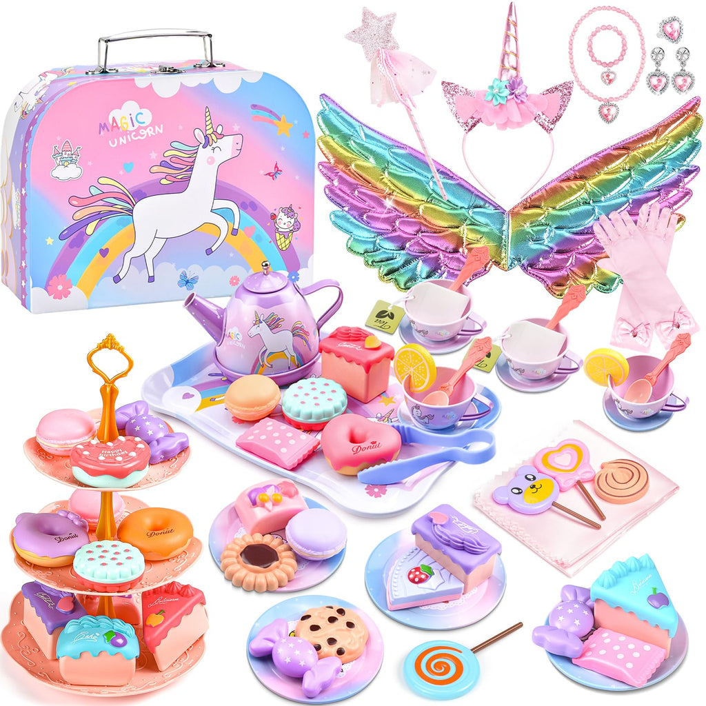 Aojieni Tea Party Set for Little Girls – 63-Piece Unicorn Dress-Up Tea Time