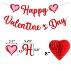 Aolime Valentines Day Banner Glitter – Heart Honeycomb & Swirl Decor Kit