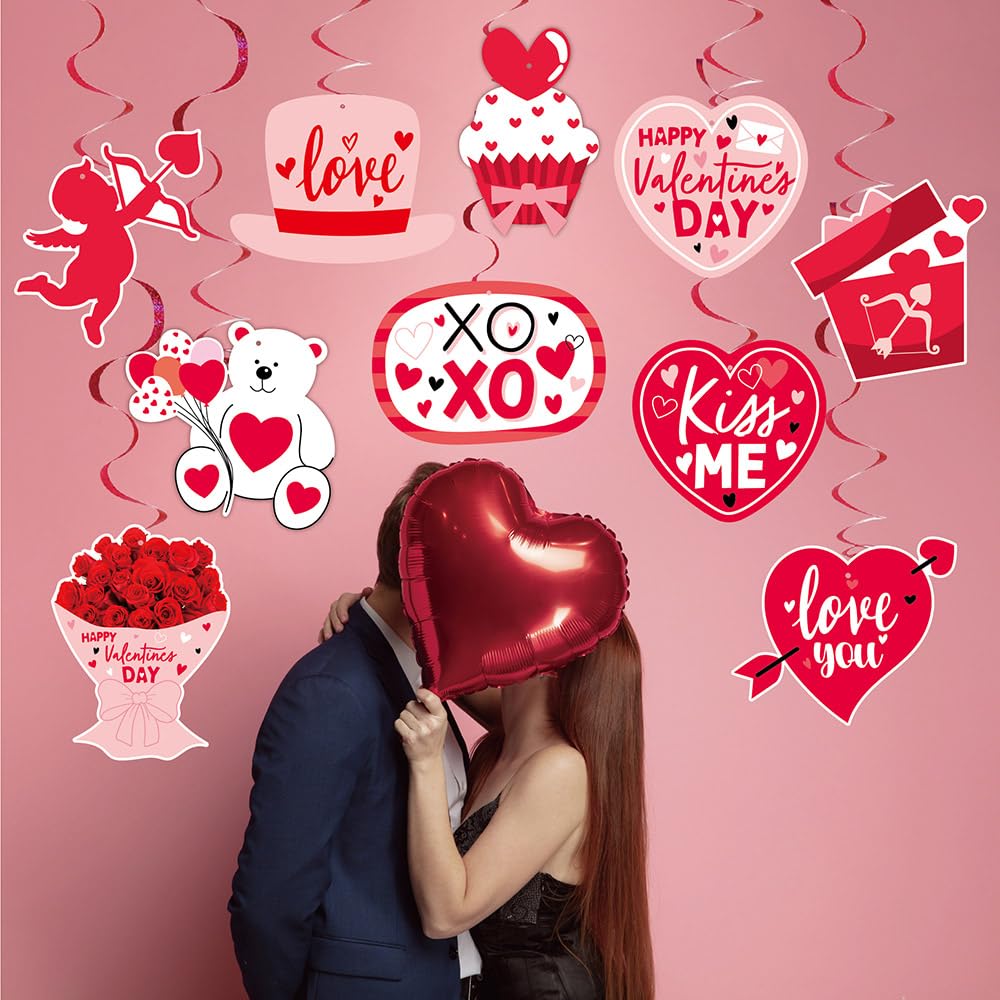 Aolime Valentines Day Banner Glitter – Heart Honeycomb & Swirl Decor Kit