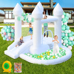 AONESY White Bounce House — Indoor/Outdoor Inflatable with Ball Pit & Slide