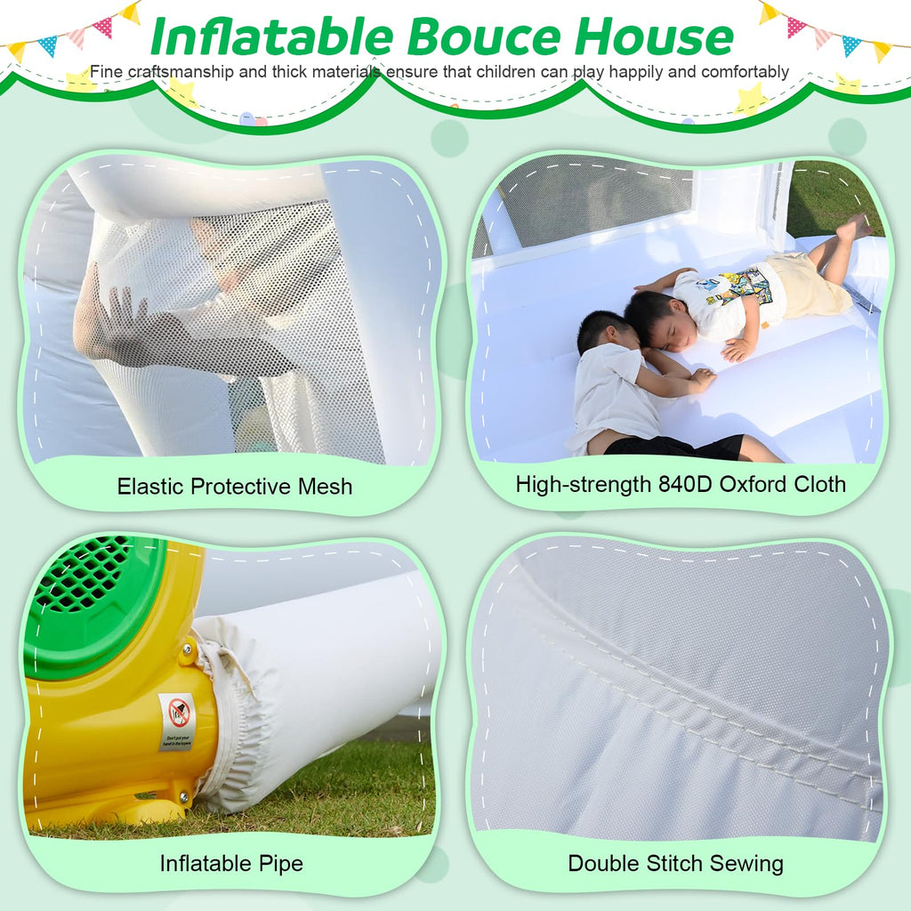 AONESY White Bounce House — Indoor/Outdoor Inflatable with Ball Pit & Slide