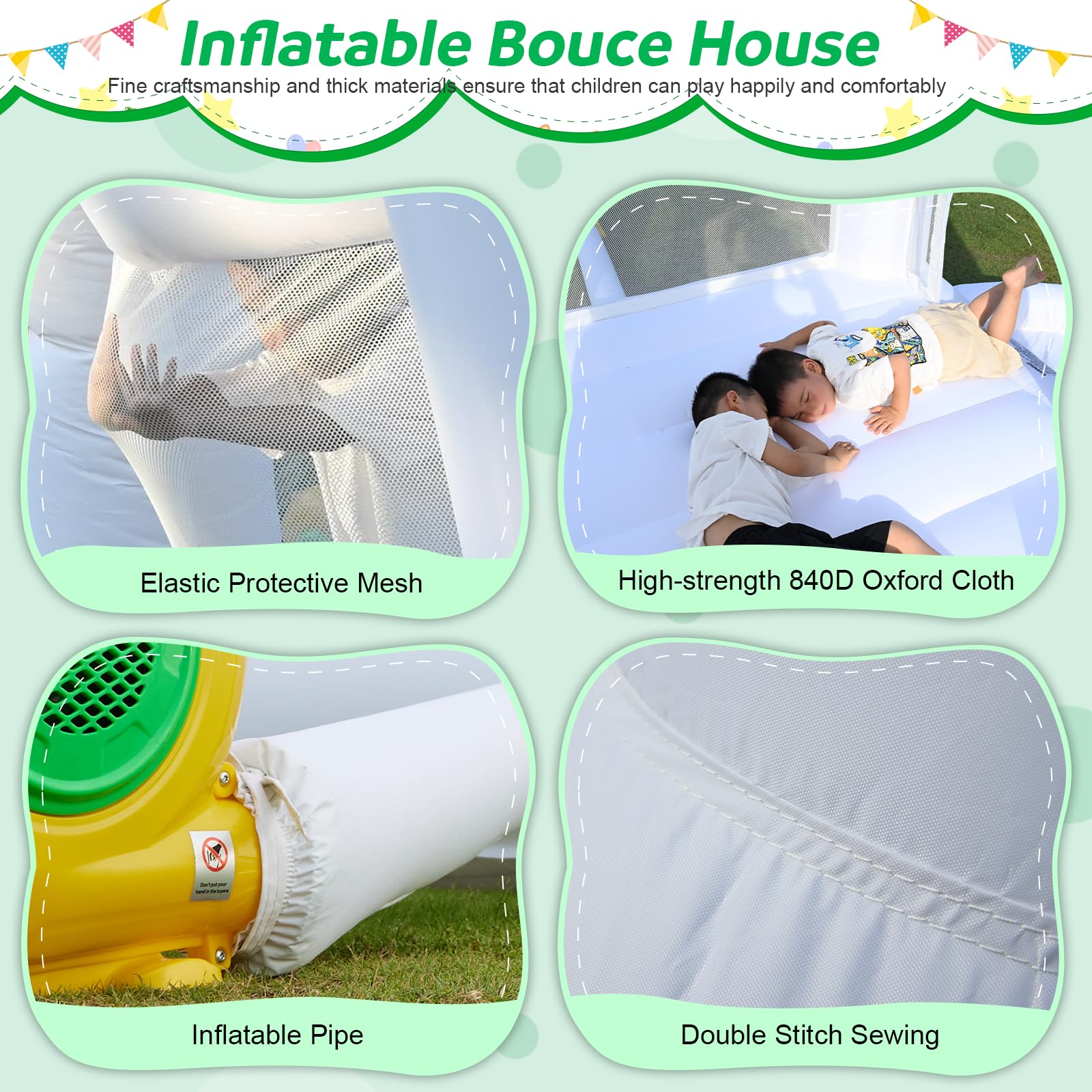 AONESY White Bounce House — Indoor/Outdoor Inflatable with Ball Pit & Slide