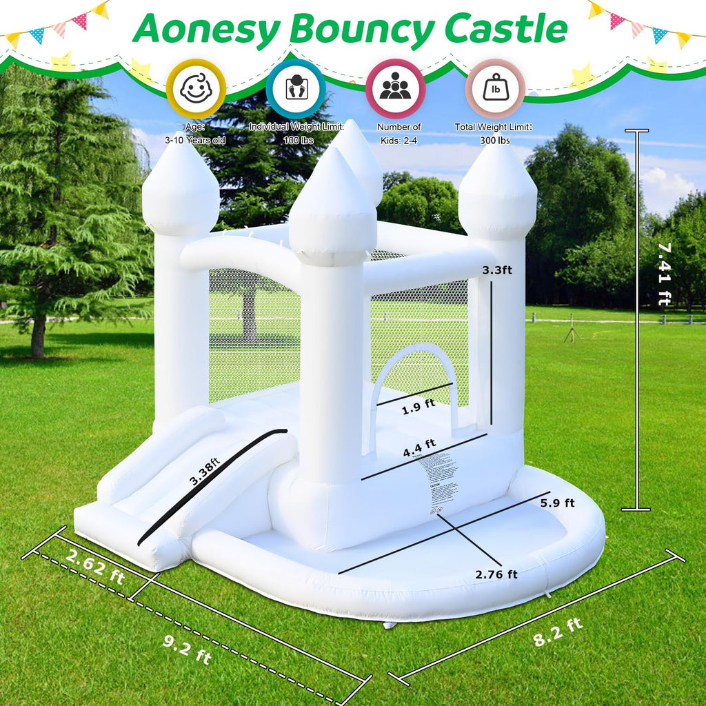 AONESY White Bounce House — Indoor/Outdoor Inflatable with Ball Pit & Slide