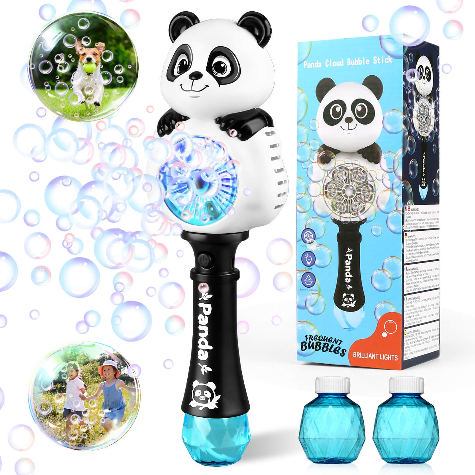 Aooess Panda Bubble Wand – USB Rechargeable Bubble Machine for Kids 4-8, Outdoor Party Toy