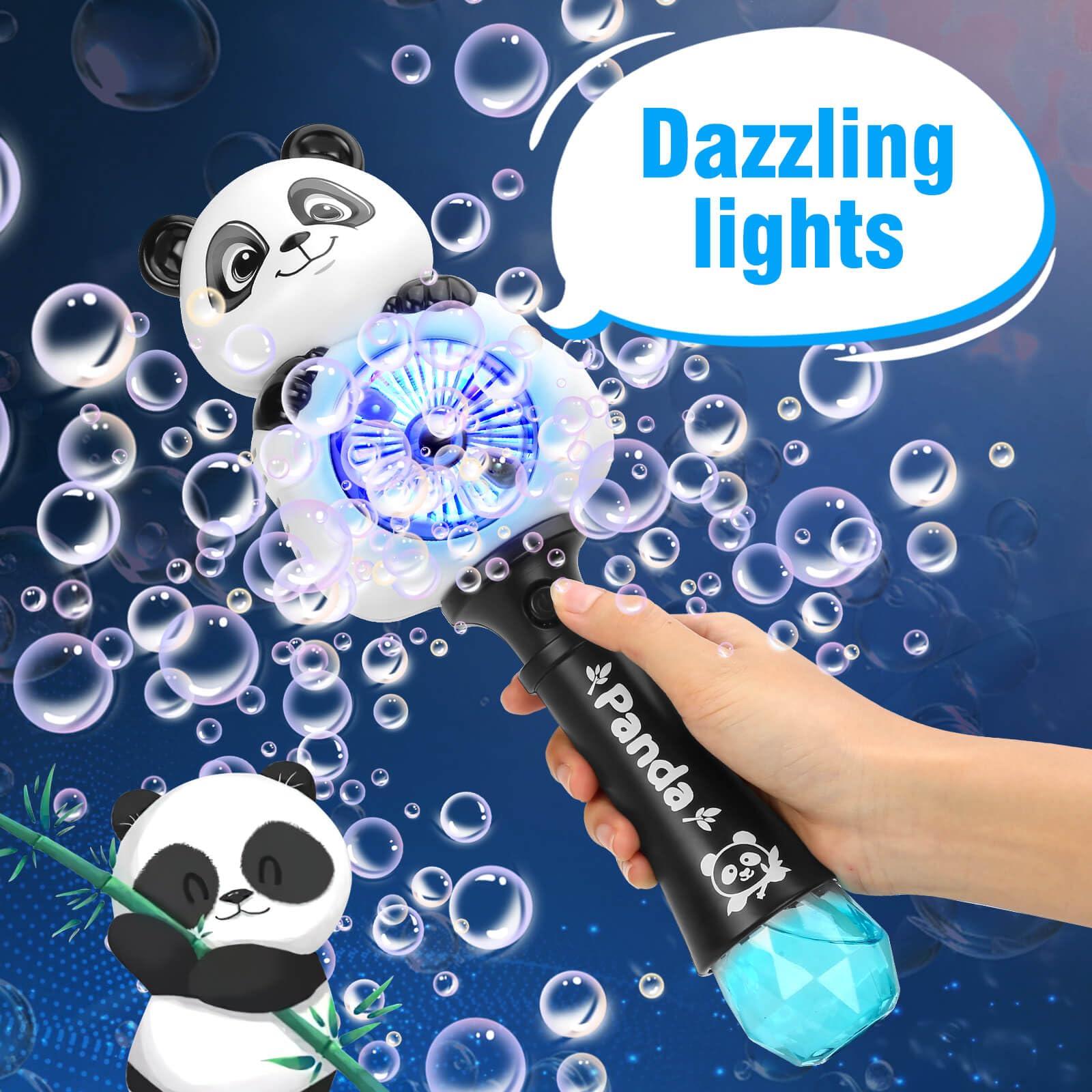 Aooess Panda Bubble Wand – USB Rechargeable Bubble Machine for Kids 4-8, Outdoor Party Toy