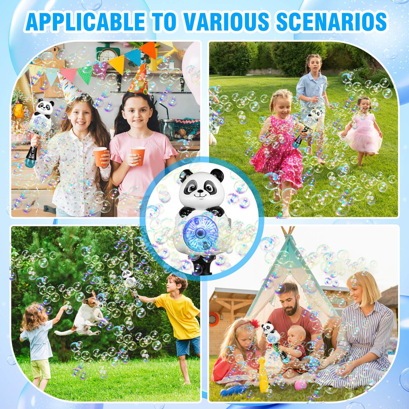 Aooess Panda Bubble Wand – USB Rechargeable Bubble Machine for Kids 4-8, Outdoor Party Toy