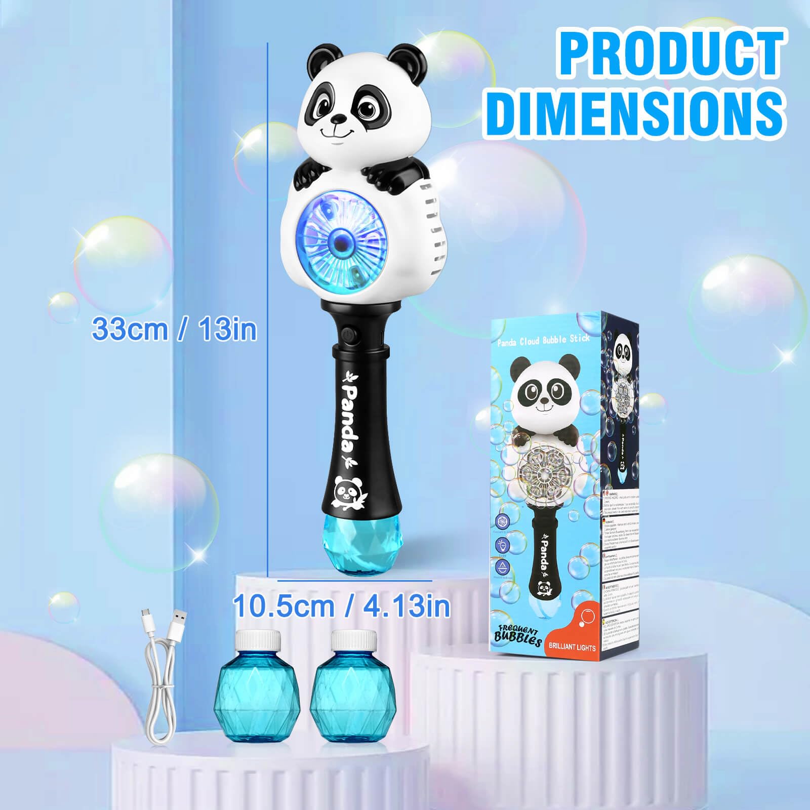 Aooess Panda Bubble Wand – USB Rechargeable Bubble Machine for Kids 4-8, Outdoor Party Toy