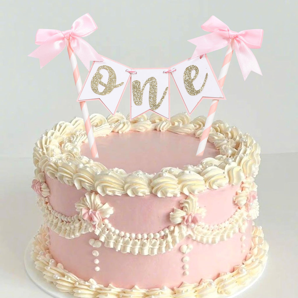AOQURE Pink Bow Ribbon Cake Topper – Coquette Themed Birthday Decoration