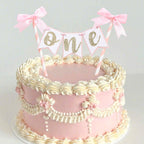 AOQURE Pink Bow Ribbon Cake Topper – Coquette Themed Birthday Decoration