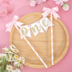 AOQURE Pink Bow Ribbon Cake Topper – Coquette Themed Birthday Decoration