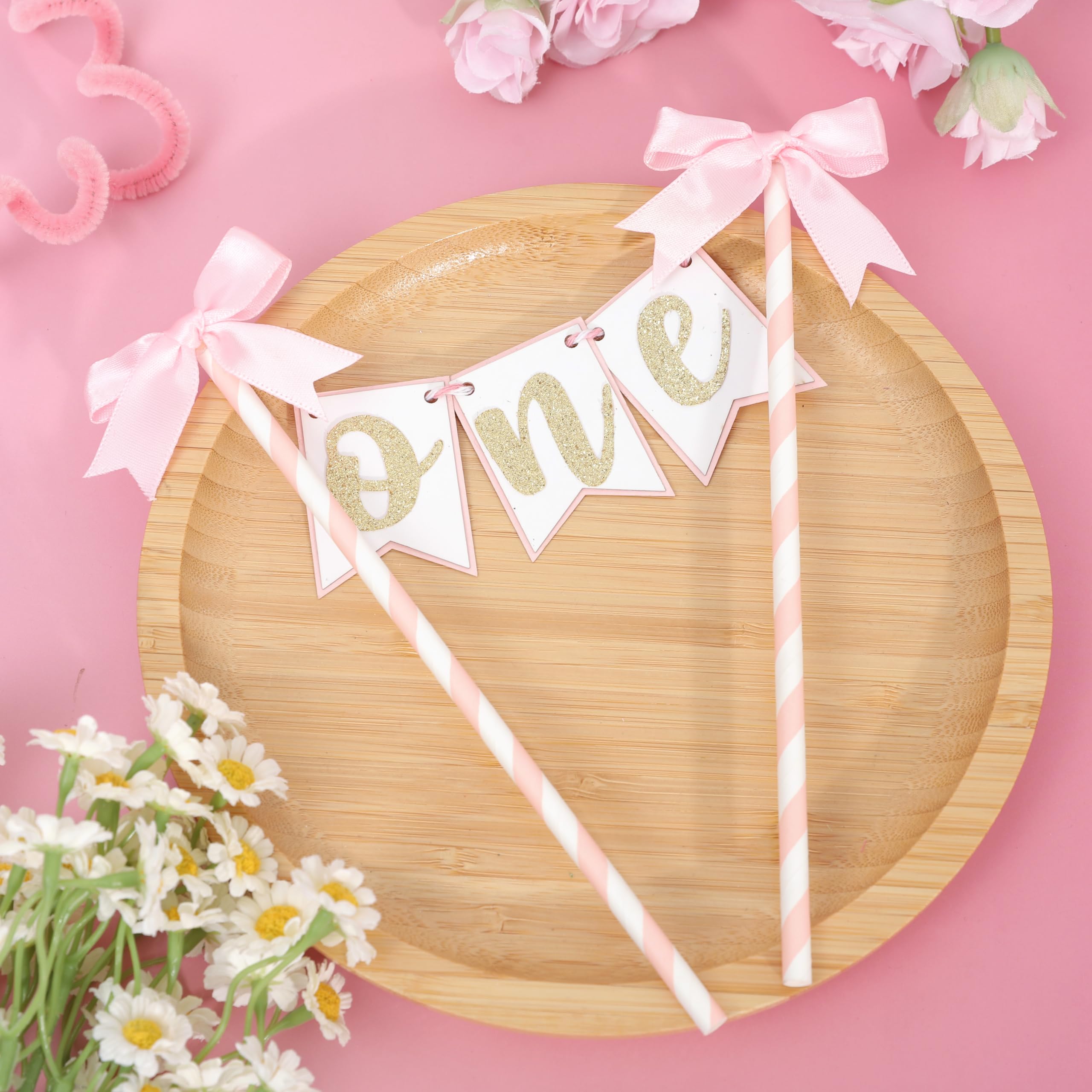 AOQURE Pink Bow Ribbon Cake Topper – Coquette Themed Birthday Decoration