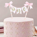 AOQURE Pink Bow Ribbon Cake Topper – Coquette Themed Birthday Decoration