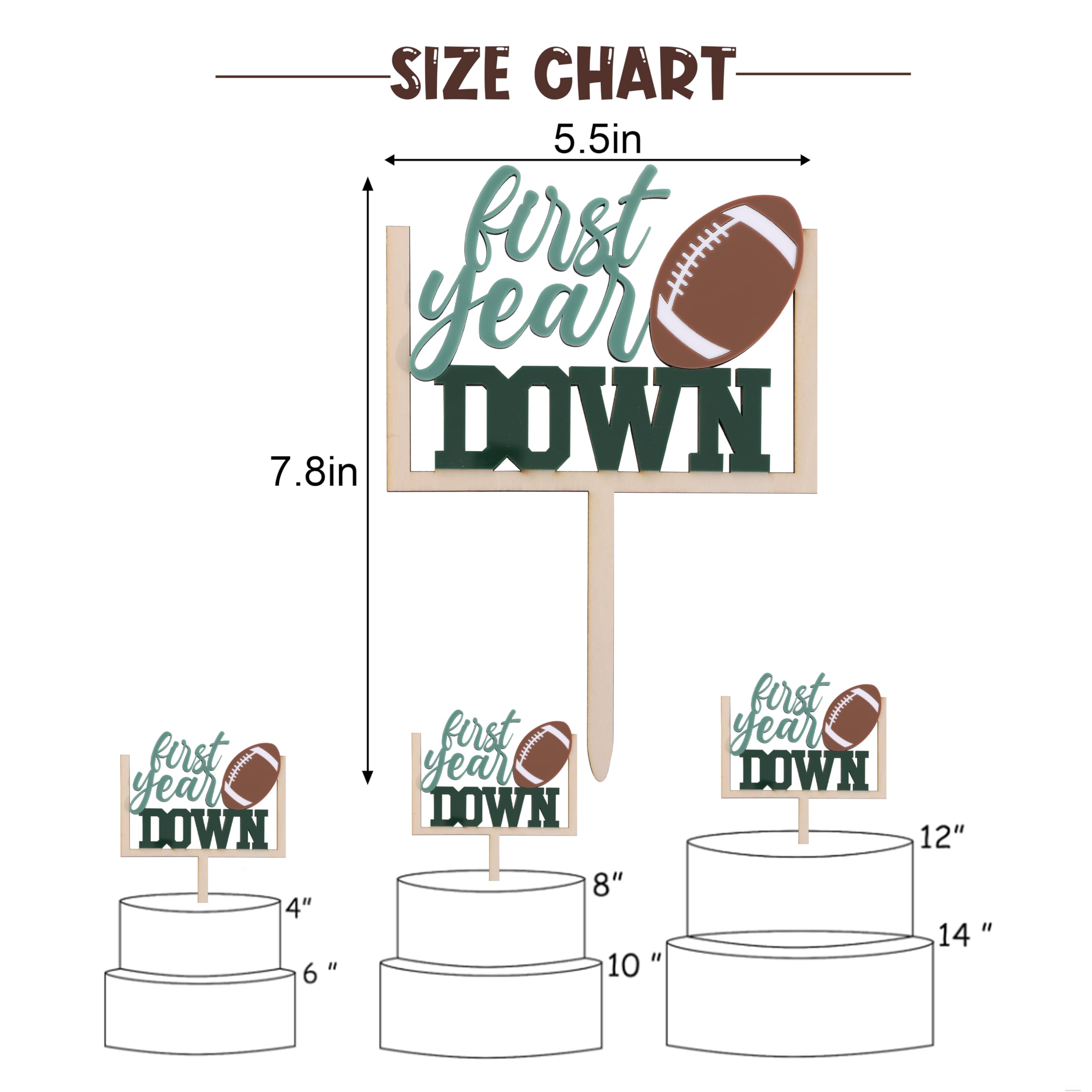AOQURE Wooden First Year Down Cake Topper – Football 1st Birthday Party Decor