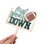 AOQURE Wooden First Year Down Cake Topper – Football 1st Birthday Party Decor
