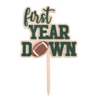 AOQURE Wooden First Year Down Cake Topper – Football 1st Birthday Decor