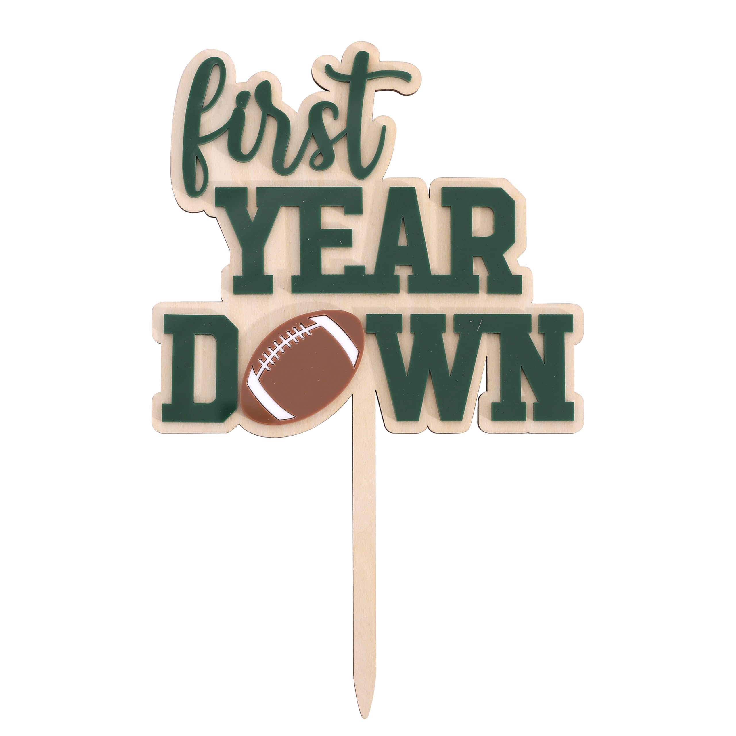 AOQURE Wooden First Year Down Cake Topper – Football 1st Birthday Decor