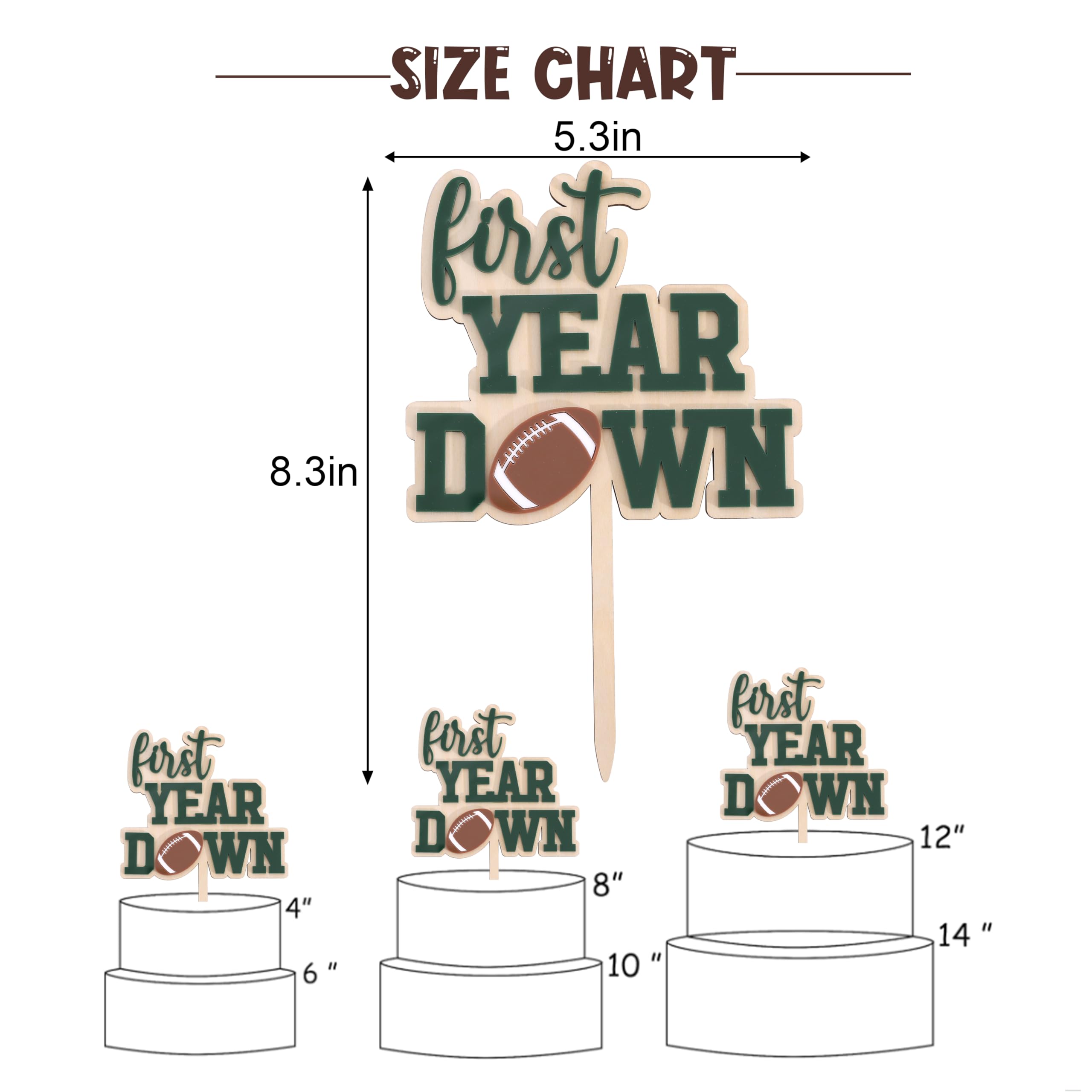 AOQURE Wooden First Year Down Cake Topper – Football 1st Birthday Decor