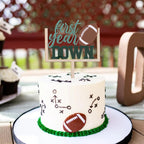 AOQURE Wooden First Year Down Cake Topper – Football 1st Birthday Party Decor