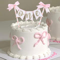 AOQURE Pink Bow Ribbon Cake Topper – Coquette Themed Birthday Decoration