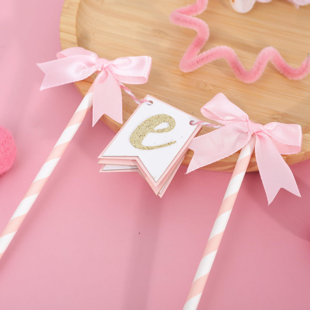 AOQURE Pink Bow Ribbon Cake Topper – Coquette Themed Birthday Decoration