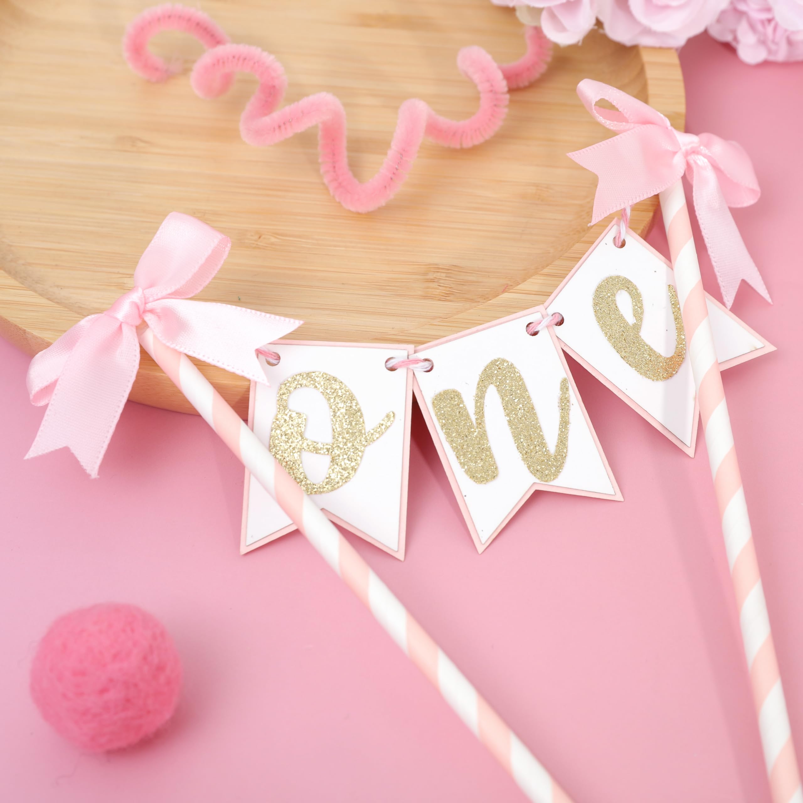 AOQURE Pink Bow Ribbon Cake Topper – Coquette Themed Birthday Decoration