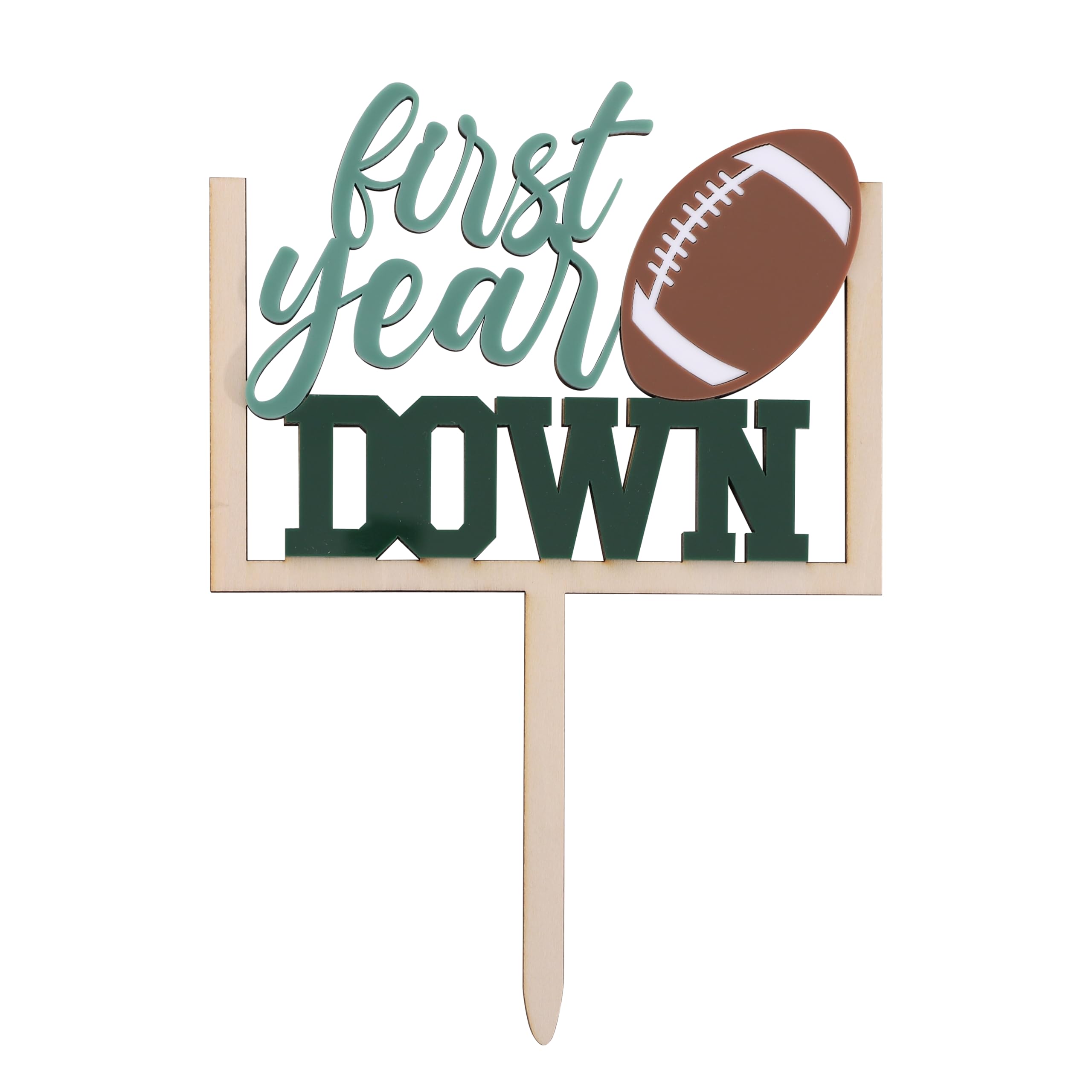 AOQURE Wooden First Year Down Cake Topper – Football 1st Birthday Party Decor