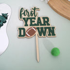 AOQURE Wooden First Year Down Cake Topper – Football 1st Birthday Decor