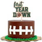 AOQURE Wooden First Year Down Cake Topper – Football 1st Birthday Decor