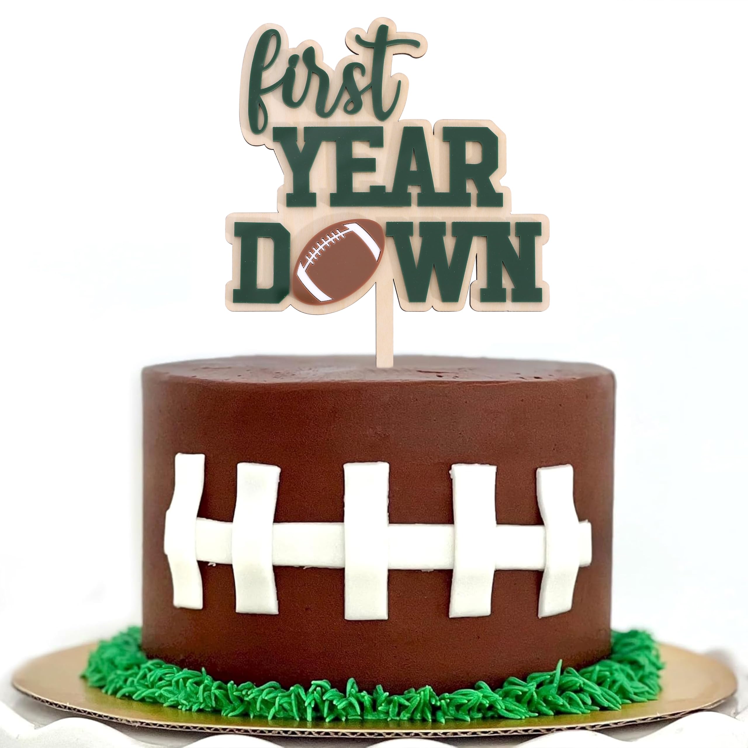 AOQURE Wooden First Year Down Cake Topper – Football 1st Birthday Decor