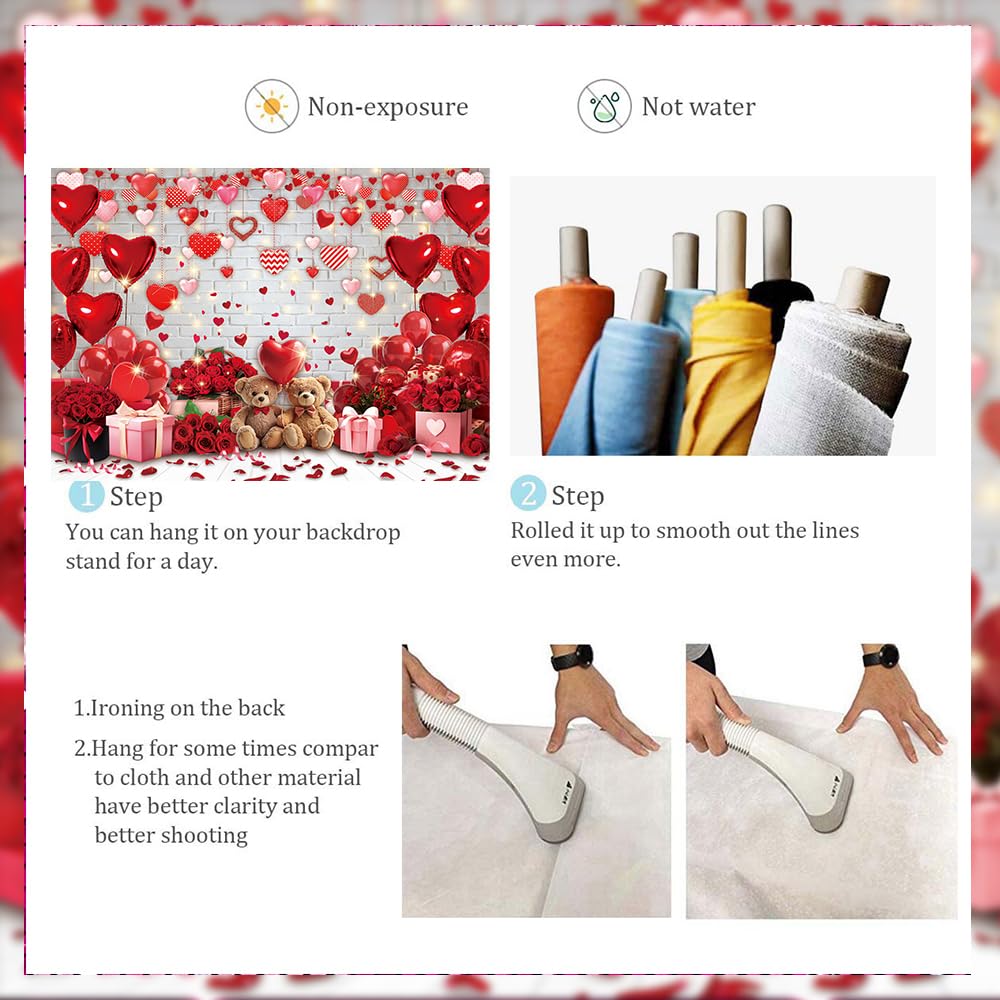 APDECCLK Happy Valentine's Day Backdrop – White Brick Wall with Red Hearts & Balloons, 82x59 in Photography Background