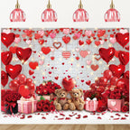 APDECCLK Happy Valentine's Day Backdrop – White Brick Wall with Red Hearts & Balloons, 82x59 in Photography Background