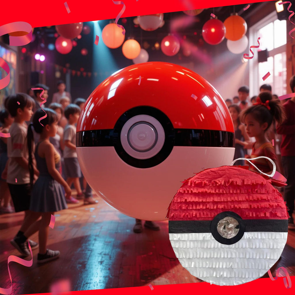APINATA4U Red and White Ball Pinata – 16x4in for Poke Parties, Video Game Nights, Birthdays & More