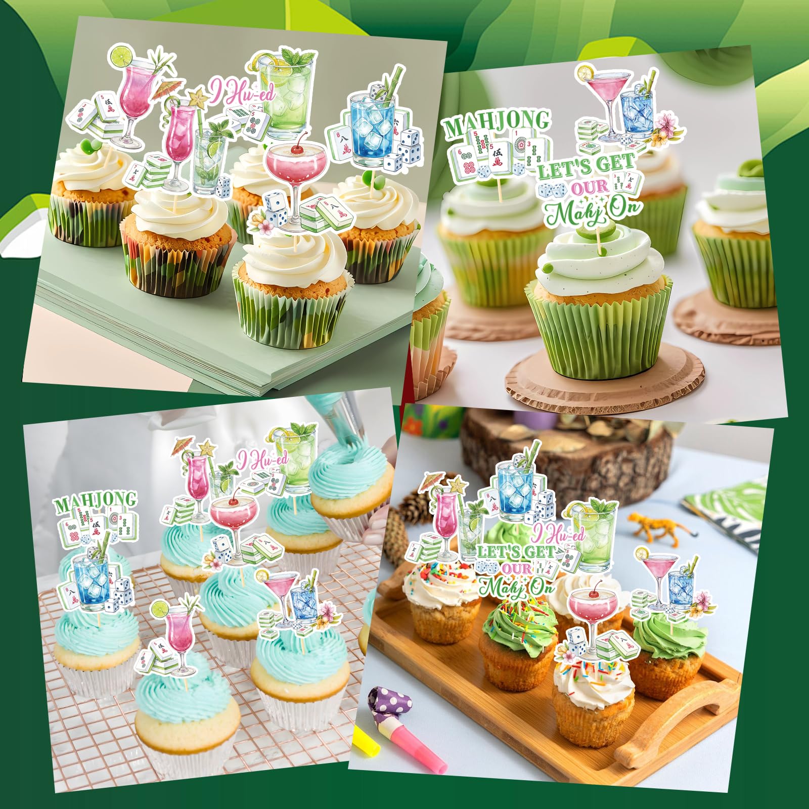 Aposwow Mahjong Cupcake Toppers – 32-Piece Party Decorations