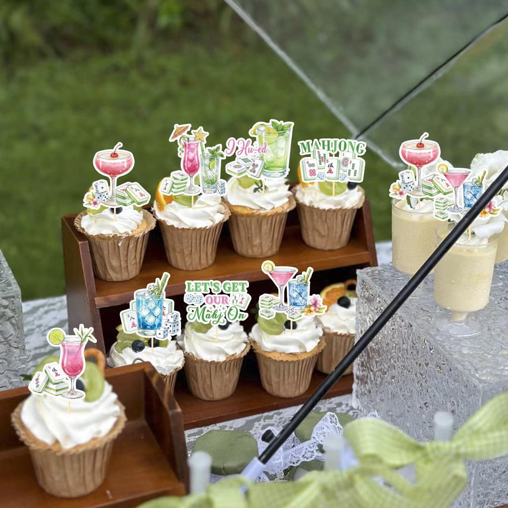 Aposwow Mahjong Cupcake Toppers – 32-Piece Party Decorations