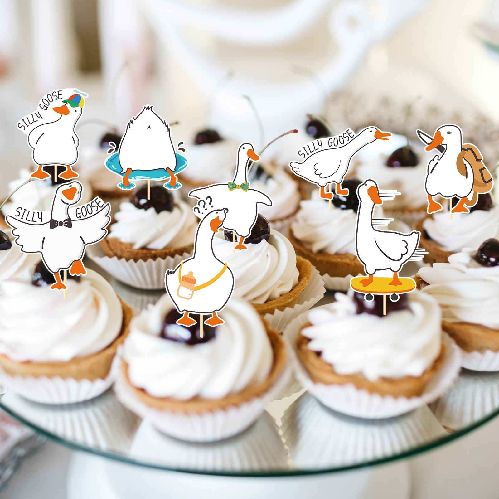 Aposwow One Goose Birthday Decor - 40-Pack Goose Cupcake Toppers for Party Fun