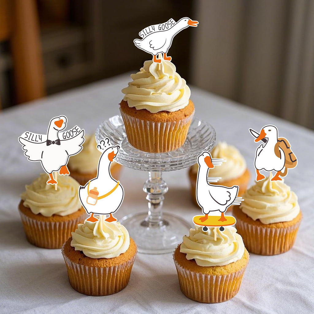 Aposwow One Goose Birthday Decor - 40-Pack Goose Cupcake Toppers for Party Fun