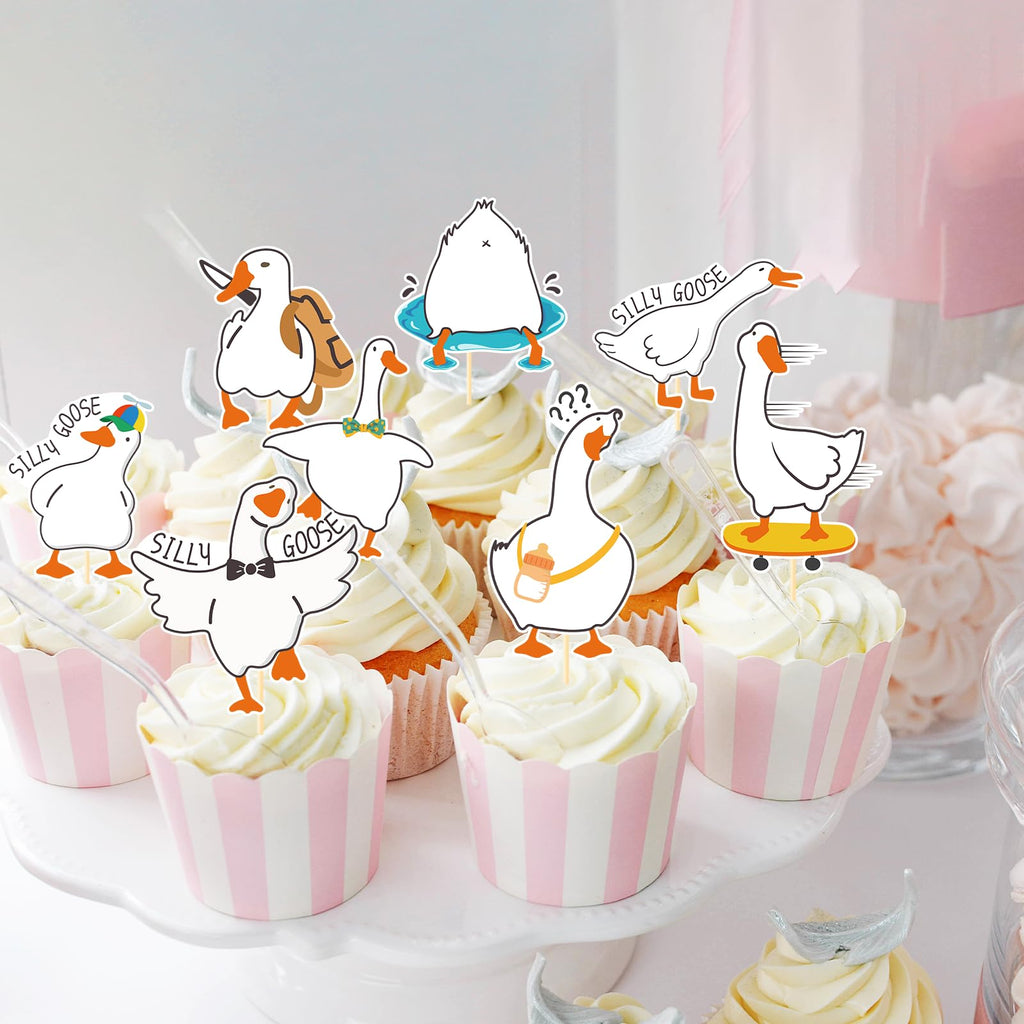 Aposwow One Goose Birthday Decor - 40-Pack Goose Cupcake Toppers for Party Fun