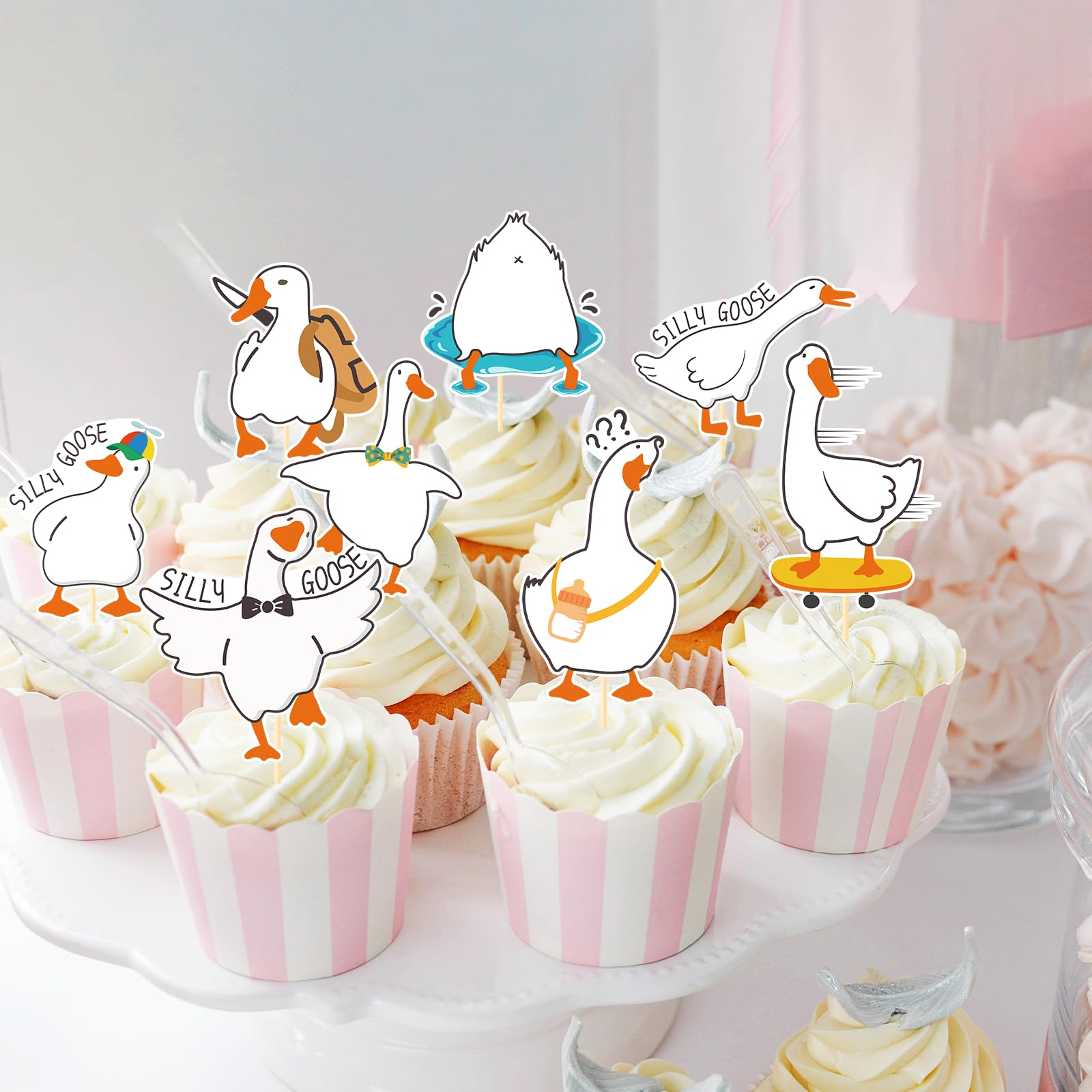 Aposwow One Goose Birthday Decor - 40-Pack Goose Cupcake Toppers for Party Fun