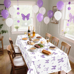 APUXXJUPA 4 Pcs Purple Bow Tablecloths – 51 x 86 in White & Purple Birthday Decor