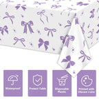APUXXJUPA 4 Pcs Purple Bow Tablecloths – 51 x 86 in White & Purple Birthday Decor
