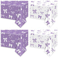 APUXXJUPA 4 Pcs Purple Bow Tablecloths – 51 x 86 in White & Purple Birthday Decor