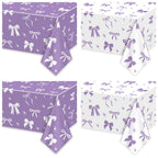 APUXXJUPA 4 Pcs Purple Bow Tablecloths – 51 x 86 in White & Purple Birthday Decor