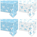 APUXXJUPA 4 Pcs Blue Bow Tablecloths | Blue & White Bow Party Decor