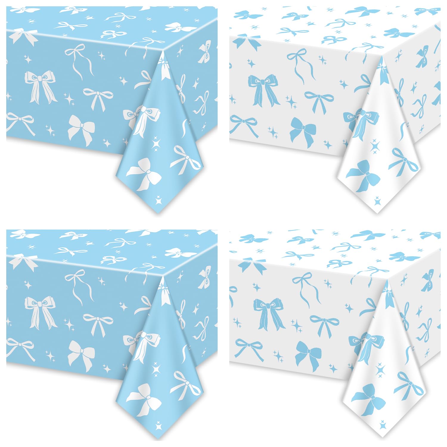 APUXXJUPA 4 Pcs Blue Bow Tablecloths | Blue & White Bow Party Decor