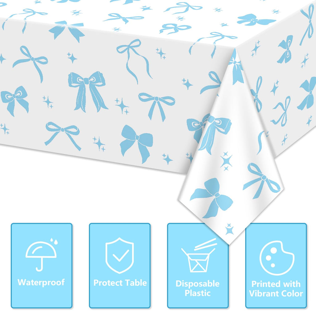 APUXXJUPA 4 Pcs Blue Bow Tablecloths | Blue & White Bow Party Decor