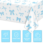 APUXXJUPA 4 Pcs Blue Bow Tablecloths | Blue & White Bow Party Decor