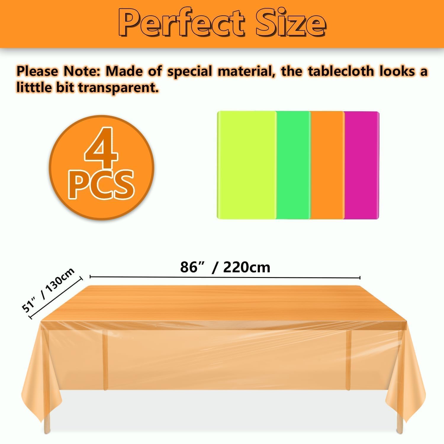 APUXXJUPA 4-Piece Glow-in-the-Dark Neon Tablecloth Set – 51x86 in