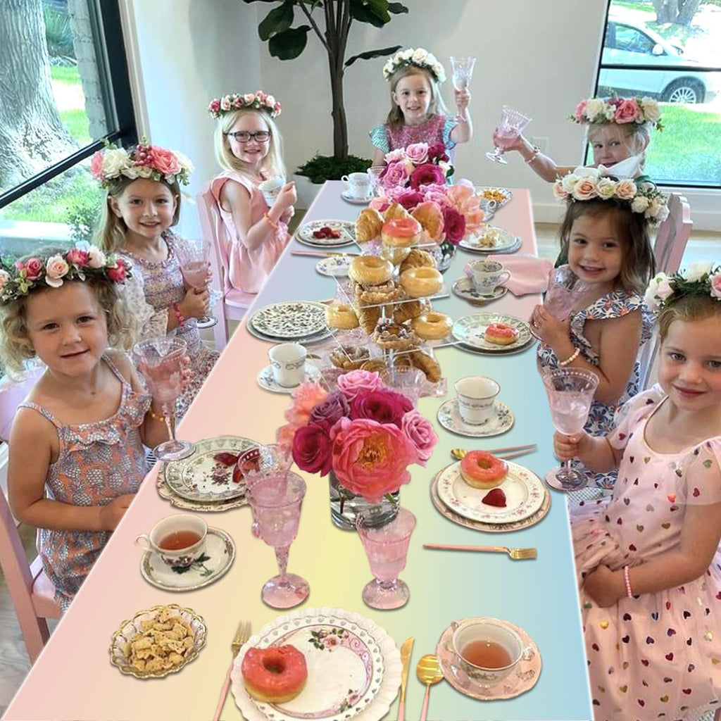 APUXXJUPA 4 Pcs Pastel Rainbow Tablecloths – 51x86 Inch Waterproof Party Covers for Kids’ Parties, Easter & Weddings