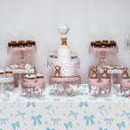 APUXXJUPA 4 Pcs Blue Bow Tablecloths | Blue & White Bow Party Decor
