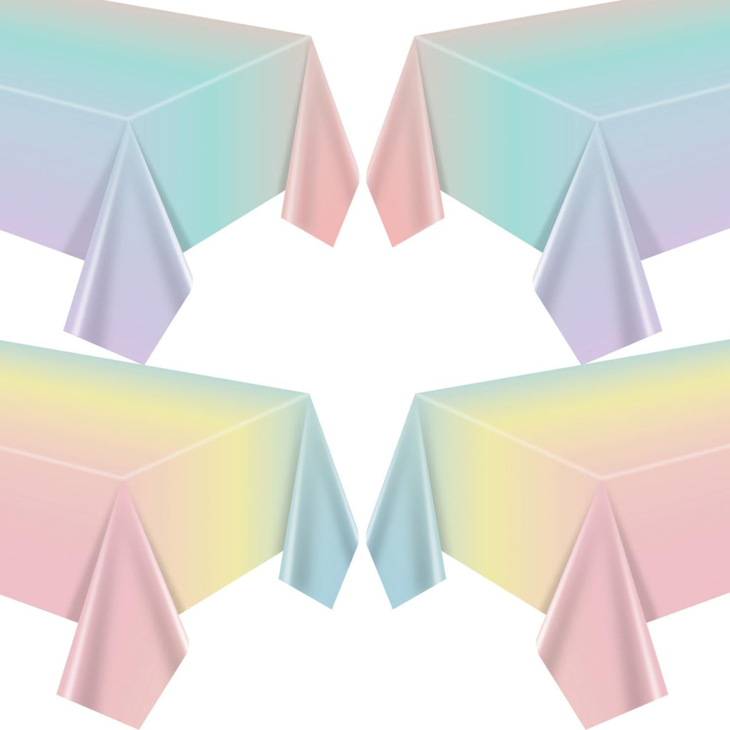 APUXXJUPA 4 Pcs Pastel Rainbow Tablecloths – 51x86 Inch Waterproof Party Covers for Kids’ Parties, Easter & Weddings